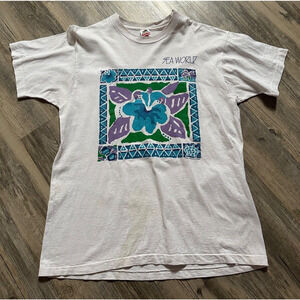 VTG Sea World Single Stitch T-Shirt White Flower Turtle Size XL 90s READ